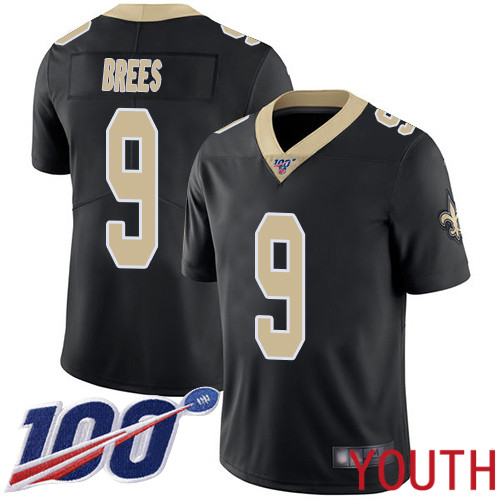 New Orleans Saints Limited Black Youth Drew Brees Home Jersey NFL Football #9 100th Season Vapor Untouchable Jersey->youth nfl jersey->Youth Jersey